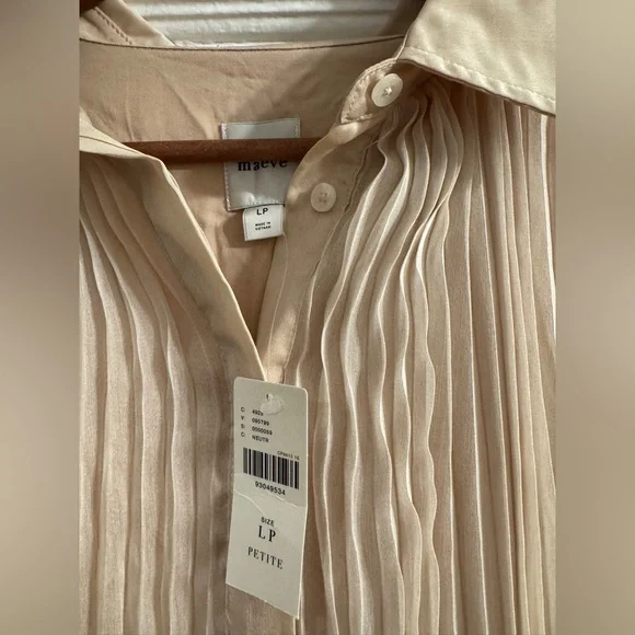 NWT Anthropologie Cream Pleated Stylish Shirt Like Mini Dress Women’s LP - Picture 7 of 16